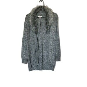 FEVER Detachable Faux Fur Collar Sweater Long Sleeve Gray ACRYLIC/COTTON NWT